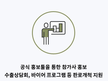 공식 홍보툴을 통한 참가사 홍보 수출상담회, 바이어 프로그램 등 판로개척 지원
